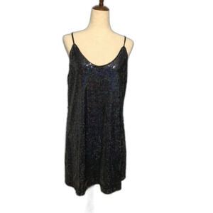 Allegra K Sequin V-Neck Prom Mini Dress LG